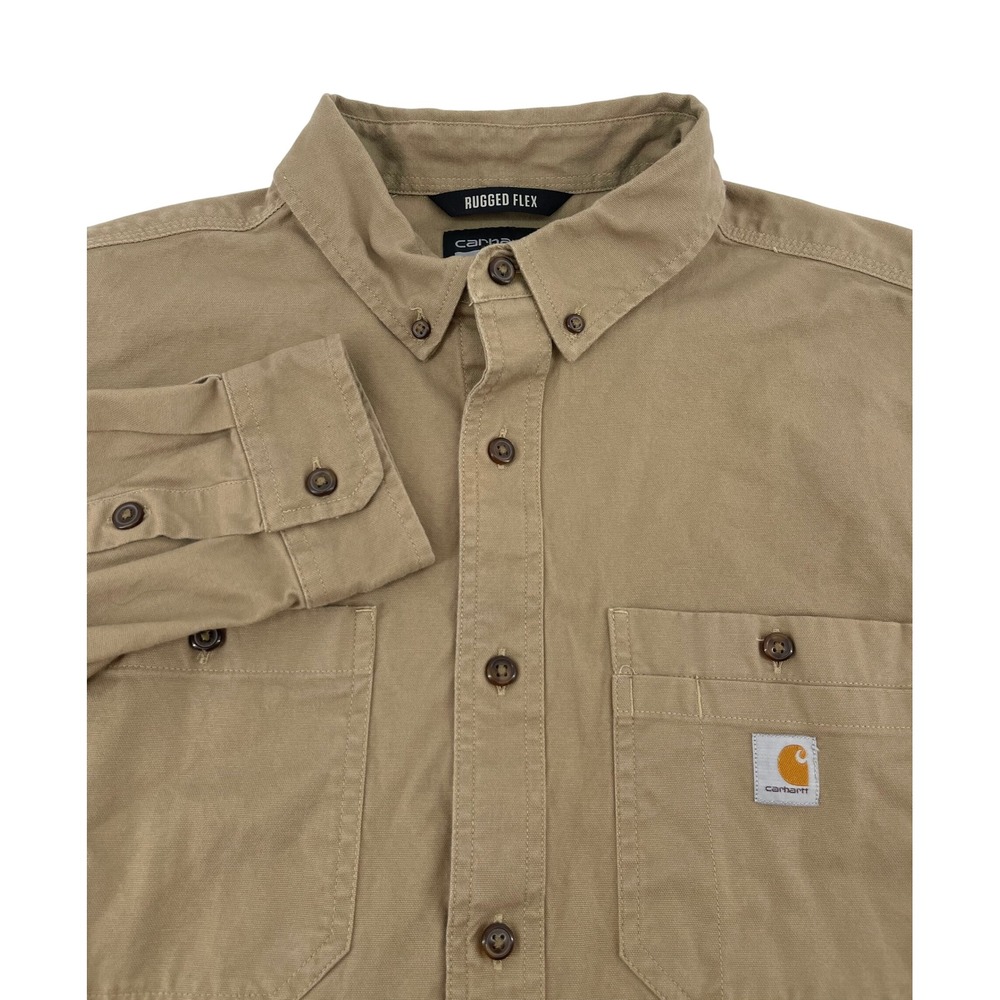 Carhartt Mens XL Rugged Flex Relaxed Fit Canvas Long Sleeve Shirt Tan TW3554-M